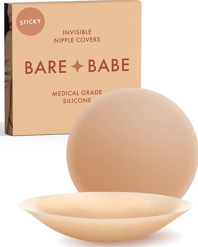 Bare Babe Nipple Covers with Lift - Reusable Sticky Bra Push Up - Waterproof Nipple Pasties Strapless Bras for Women 2 Shades XL