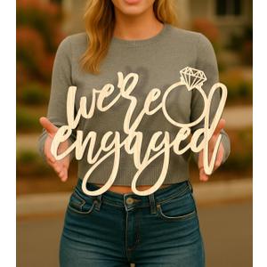 We are Engaged Sign for Backdrop, Engaged Wooden Sign for Bridal Shower Decorations Diamond Ring Wall Hanging Decoration Photo Booth Props Cutout