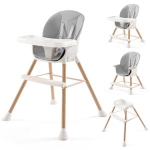 6-in-1 Convertible High Chair for Babies and Toddlers, Baby Feeding with Adjustable Legs &Double Dishwasher Safe Tray, Infants Eating Footrest&Safety Harness Boys Girls,Light Gray
