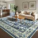 Softlife Washable Rug for Living Room, 5x7 Rugs for Kitchen, Non-Slip Oriental Indoor Mat Under Dinning Table, Mordern Print Home Carpets with Rubber Backing for Kids, Dark Blue and Green