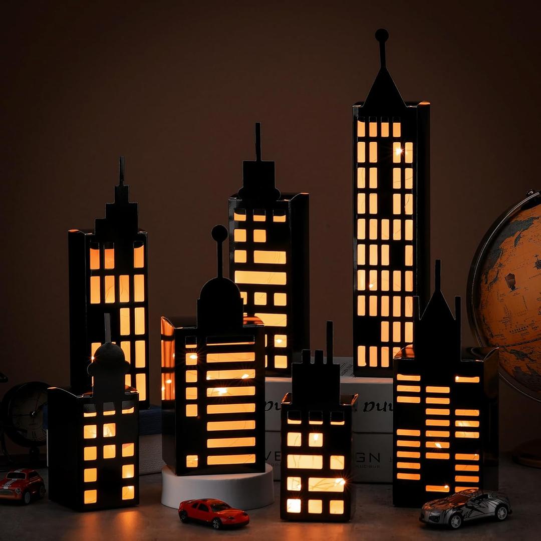 15 Pcs Hero Party Favor Boxes Skyscraper 3D City Box Skyline Buildings Heroes Candy Goodies Boxes Hero Theme Centerpiece Decorations Birthday Party Supplies(Warm)