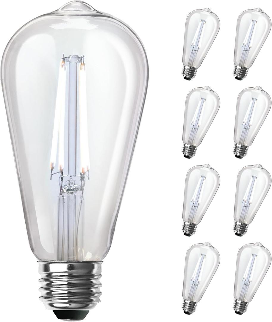 Feit Electric ST19 Vintage Edison LED Light Bulb, 60W Equivalent, Dimmable, 5000K Daylight, 800 Lumens, E26 Base, Retro Filament Light Bulbs, 15,000-Hour Lifetime, ST1960/CL/950CA/2/4, 6 Pack
