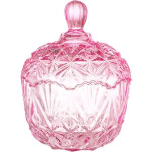 DoubleFill 26 oz Large Glass Candy Dish with Lids Crystal Candy Jar with Lid Easter Spring Decorative Covered Glass Jar Jewelry Box Wedding Buffet Biscuit Containers for Snacks(Pink,Classic)