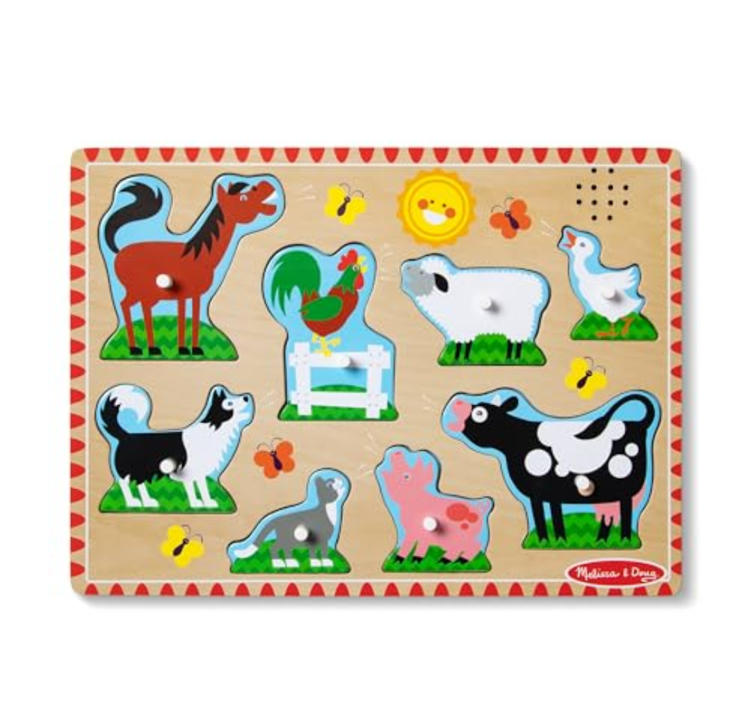 Pack Of 2 Melissa & Doug Farm Animals Sound Puzzle - Wooden Peg Puzzle with Sound Effects (8 Pcs) 