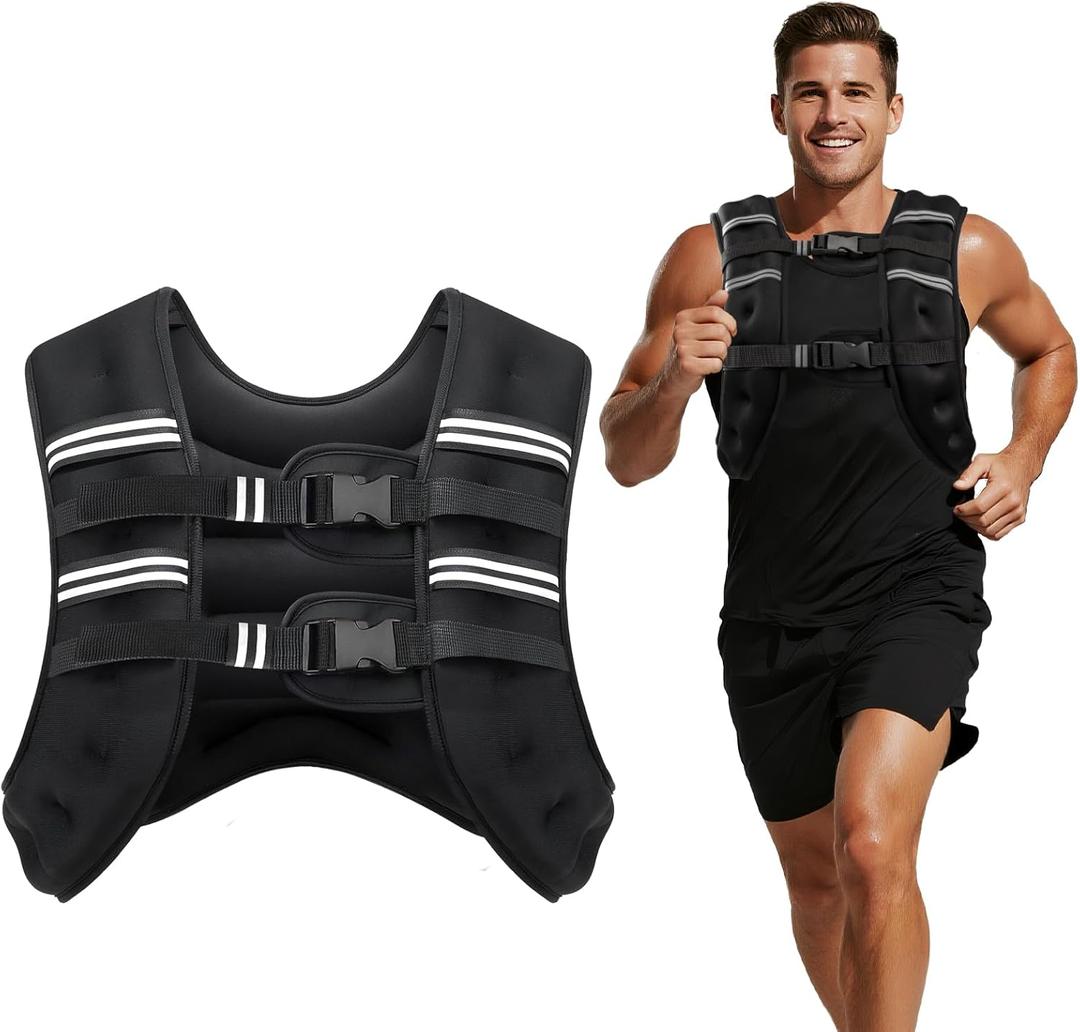 Weighted Vest, 8lb/12lb/16lb/20lb/25lb/30lb Weight Vest with Two Adjustment Straps for Men Women, Weight Vests with Reflective Stripe for Strength Training, Running, Jogging, Walking (Black)