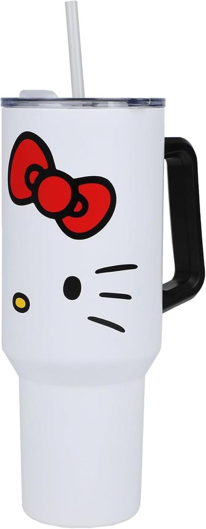 Tumbler with Handle 40 oz Stainless Steel Insulated Travel Coffee Mug with Lid Officially Licensed Kitty Character Cup