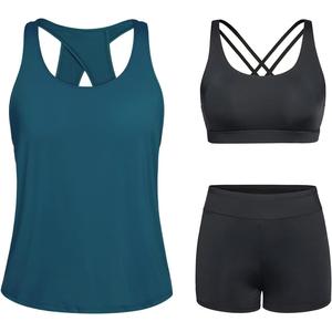 Tempt Me 3 Piece Tankini Swimsuits for Women Athletic Bathing Suits Swim Tank Top with Boy Shorts and Bra Modest Swimwear (M, Blue Green)