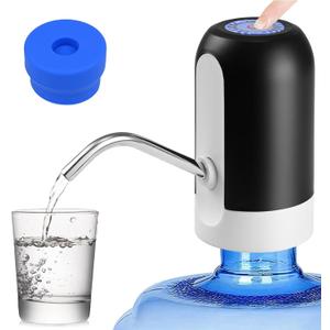 CHIVENIDO 5 Gallon Water Dispenser - Water Bottle Pump with Reusable Cap for Screw Top or Crown Tops, USB Charging Water Jug Dispenser for Universal 2-5 Gallon Bottle (Black)