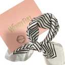 Mulberry Silk Feeling Head Scarf 27" Women's Fashion Square Neck Satin Scarfs for Bag Hair Scarves with Scarf Ring (A1-white Line)