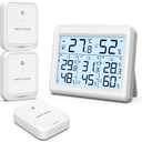 ORIA Indoor Outdoor Thermometer, Digital Hygrometer Thermometer, Wireless Temperature and Humidity Gauge Monitor with 3 Sensors, LCD Backlight for Home, Office, Bedroom, White