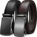 CHAOREN Leather Ratchet Belt Men 2 Pack - Customizable Fit, Effortless Style (35mm) (28" to 34" Waist Adjustable, Black - Carbon Fiber/Dark Brown)