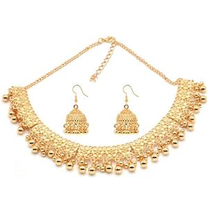 Bohemian Bridal Jewelry Set for Women Gold-Tone Plated Choker Necklace Jhumka Earrings Indian Wedding Boho Flower Ethnic Party Wear Bollywood Festival Statement Piece Traditional Tribal Holiday Prom