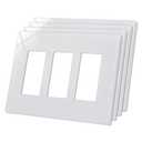 CML 3-Gang Screwless Wall Plate Cover, Mid-Size 4.88" x 6.76", Midway Triple Faceplate Cover for Decorator Receptacle Outlet & Switch, UL Listed, 4 Pack, White