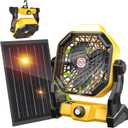 10400mAh Solar fan with LED Lantern, Camping Fan with Solar Panel, 7W Rechargeable Solar Powered Fan for Outside, Quiet Battery Operated Tent for Picnic, Barbecue, Fishing, Travel (Yellow)