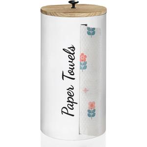 Paper Towel Holder Countertop, Farmhouse Paper Towel Stand for Kitchen, Wood Paper Towel Roll Holder for Kitchen Countertops, Bathroom, Bars & Dining Tables, Rustic Kitchen Decor and Accessories (White)