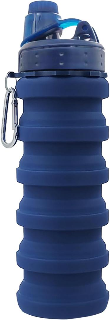 Collapsible Water Bottles Travel water bottle Sports Portable Sport Water Bottle Reusable Water Bottles comes with mountaineering Buckle 500ml silicone Water-proof camping water bottle (Dark blue)