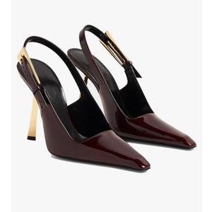 Women's Slingback Stiletto High Heels Square Toe with Metal Buckle Strap Slip On Pumps Backless Patent Leather Fashion Dress Shoes Wedding Party Size 8,5
