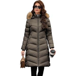 PAPILLON D'OR WEAR YOUR WINGS Women's Long Puffer Coat with Detachable Faux Fur Collar Hood Pockets Winter Jacket, XXL