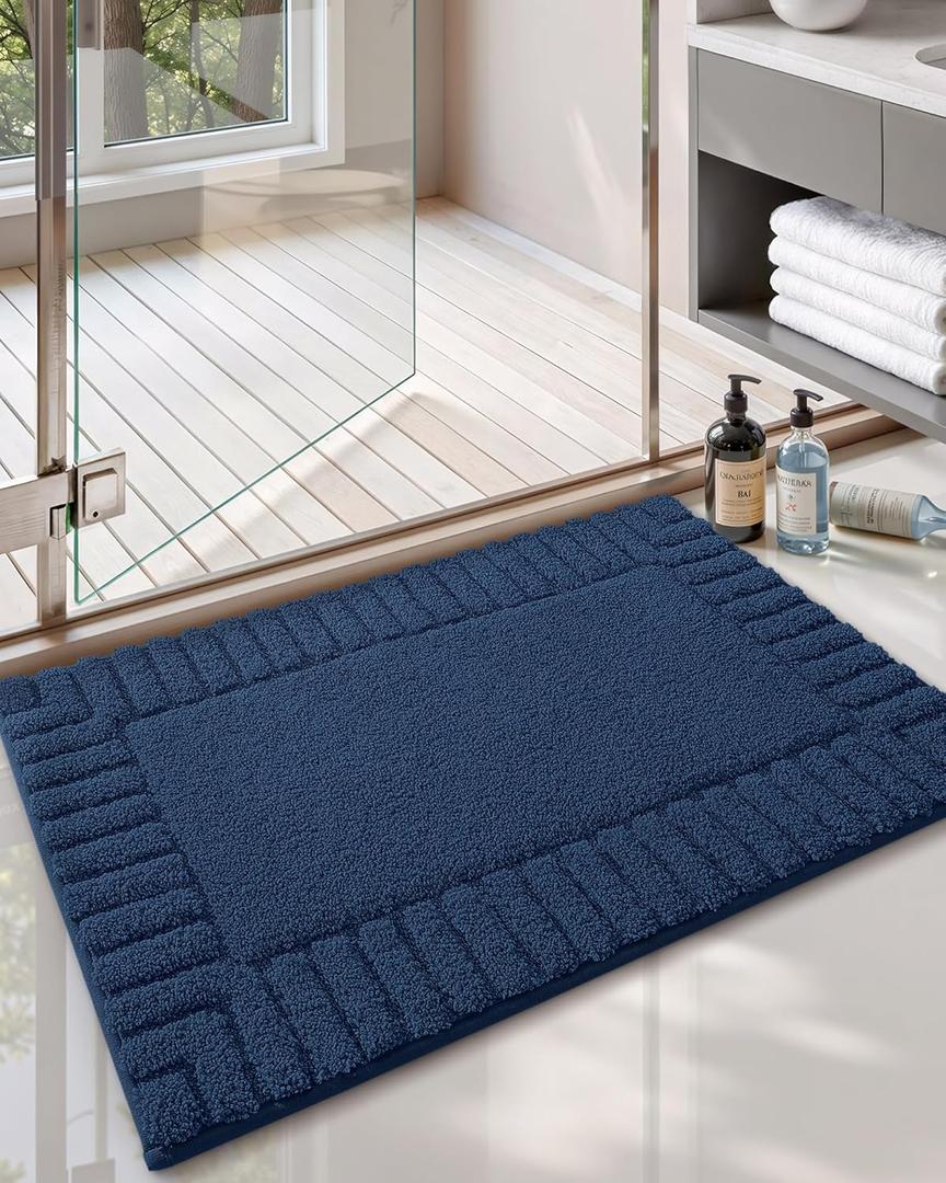 Color&Geometry Standard Sized Bath Rugs Non Slip Washable, 20"x31.5" Absorbent Navy Blue Bathroom Rugs, Soft Bath Mats for Bathroom Floor, Shower, Bathtub, Laundry Blue