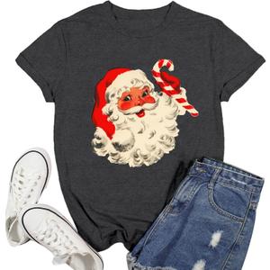 Christmas Shirts for Women Christmas Santa Snowflake T-Shirt Xmas Holiday Tops (XX-Large, Grey1)