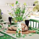 St Patricks Day Decorations, Saint Patricks Day Table Decor - Artificial Flowers 3 PCS with Vase, Leprechaun St Patricks Decor for Home, Dining Table, Bedroom, Shamrock Flowers Gifts for Women