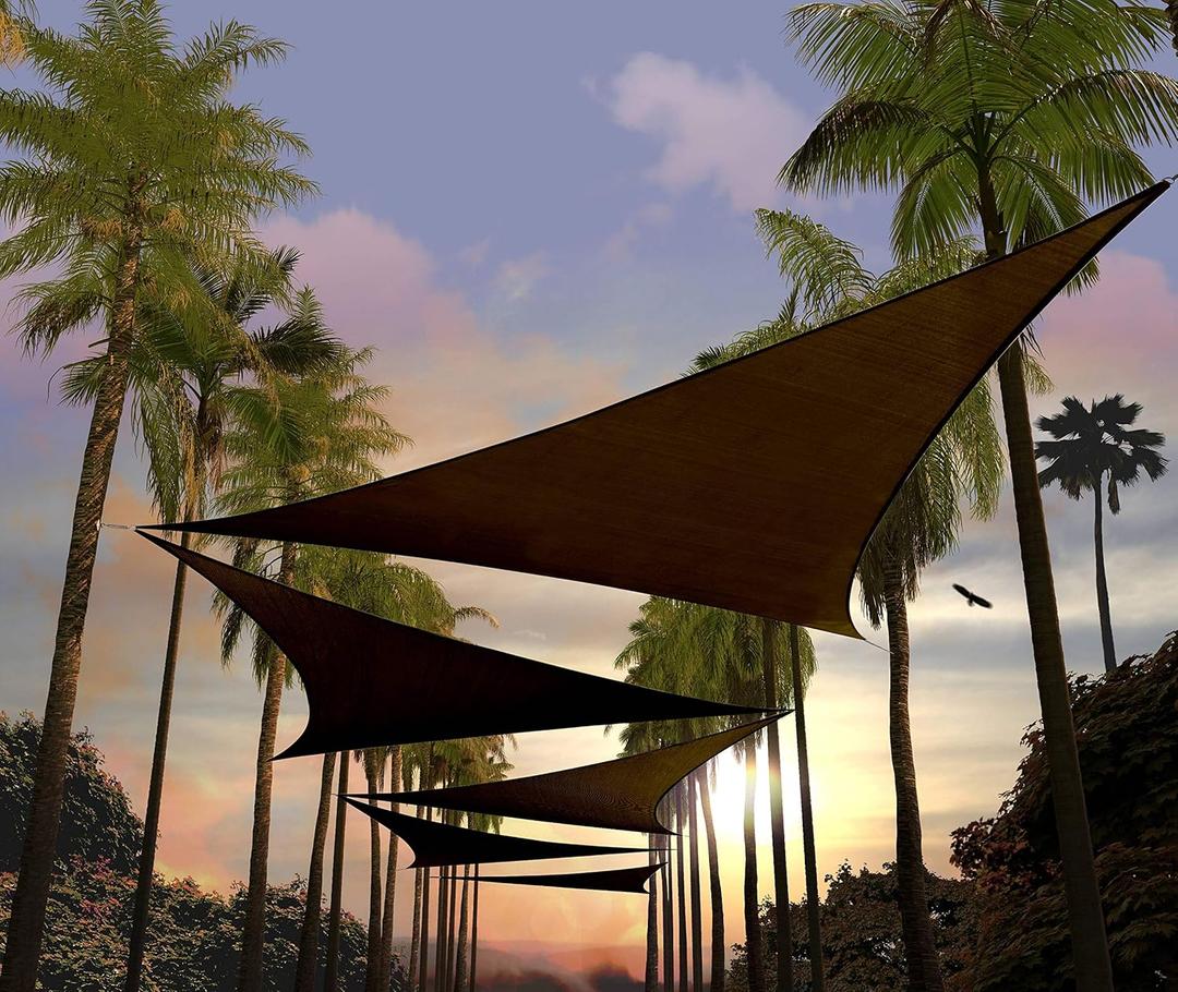 Amgo 12' x 12' x 12' Brown Triangle Sun Shade Sail UPF50+ Canopy Awning AGSLT, 95% UV Blockage, Water & Air Permeable, 200GSM Heavy Duty Commercial and Residential (We Make Custom Sizes)
