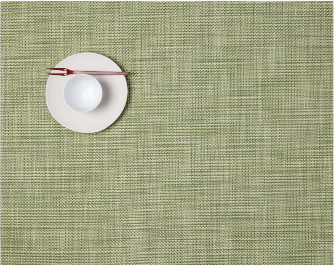 Chilewich Mini Basketweave Placemats in Dill - Set of 4 - Easy Care Woven Tabletop Textiles - Indoor/Outdoor - 19" x 14" Rectangle, 14"x19"