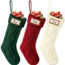 Tavaleu Christmas Stocking - 18 Inch Cable Knit Christmas Stockings, Cozy Hanging Xmas Stockings for Kids, Holiday and Fireplace Party Decoration, 3 Pack - Red & Green & White