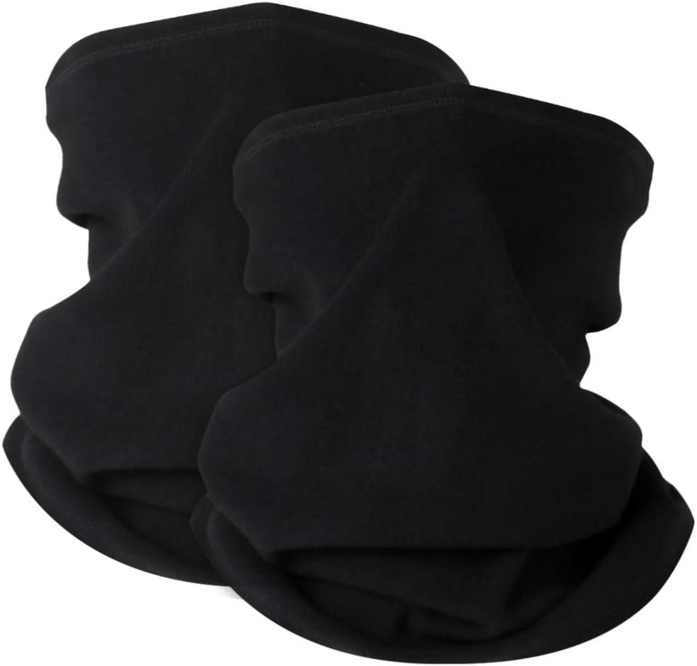 KGC 2 Pack Winter Neck Warmer Gaiter Fleece Windproof Face Mask Cover Cold Weather Scarf for Men & Women (Black+Black)