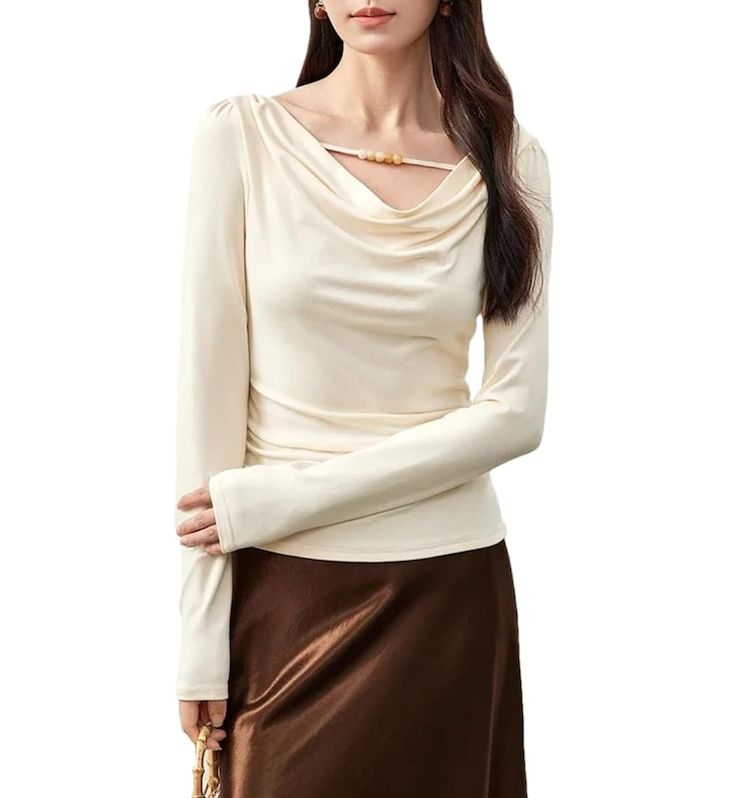T-Shirt for Women Long Sleeve Knitted Pullovers Top, Size S