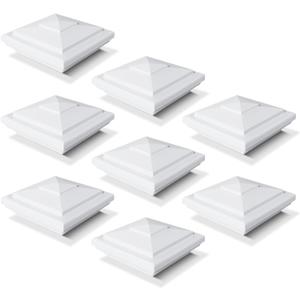 VIVIDA 4" x 4" Vinyl Fence Post Cap (Actual 4" x 4"), New England Post Cap, PVC Pyramid Square Top Cover, for Vinyl Fences, Mailboxes & Decks, White, 8 Pack