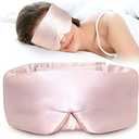 LitBear Silk Sleep Mask for Side Sleeper, Eye Mask Sleeping for Women Men 100% 22 Momme Pure Mulberry Silk, Face-Hugging Padded Eye Cover for Sleeping with Adjustable Band (Pink)