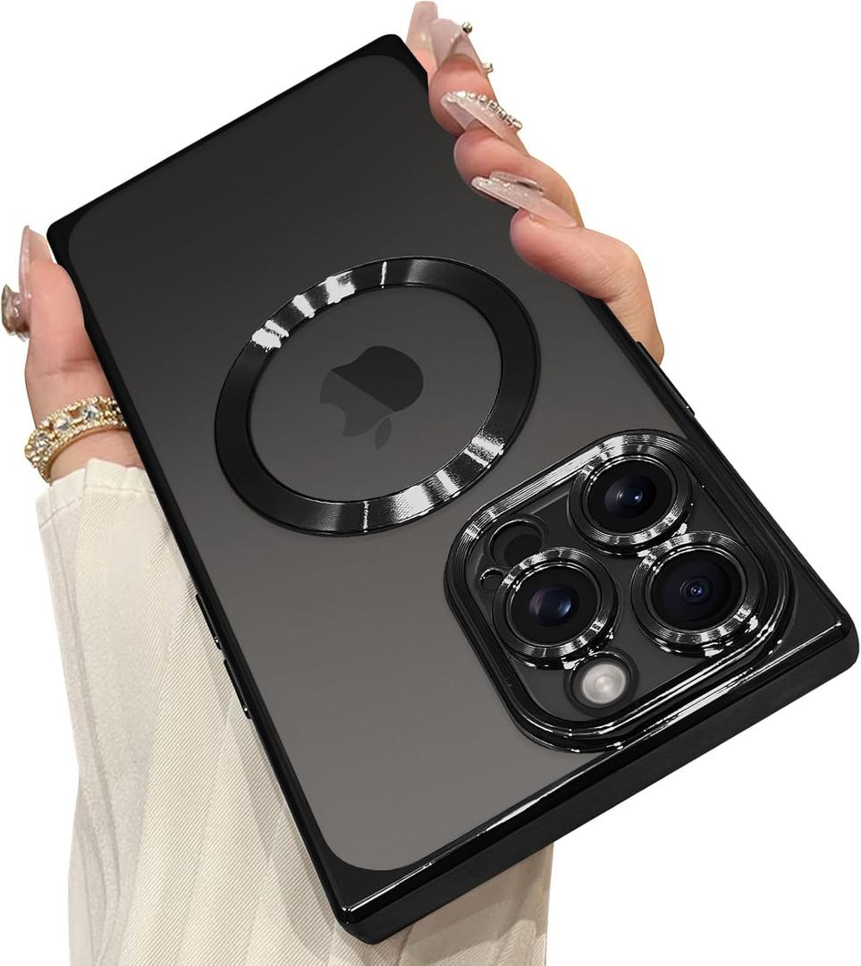 OOK Magnetic Case Made for iPhone 14 Pro Max (6.7 Inch) (Compatible with MagSafe) Clear Phone Cover with Screen Protector Soft TPU Anti-Scratch Shockproof Protective Case for Women Men - Black