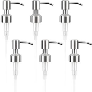6 Pack Soap Dispenser Pump Replacement, 304 Rust Proof Stainless Steel Soap Dispenser Lids for Regular 28/400 Neck Bottles, Soap and Lotion Dispenser Pump for Kitchen, Bathroom