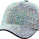 Haoohu Women's Full Sparkle Studded Rhinestone Baseball Cap Gem Bling Ponycap Adjustable Trucker Hat Outdoors Sun Cap (White)