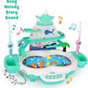 Magnetic Baby Fishing Toy Set, 3 in 1 Fishing Game for Toddlers & Kids with Slideway & Music Story, 10 Fish, 3 Dolphins, 2 Fishing Poles, Learning Educational Sound Effect Toys (Green1)