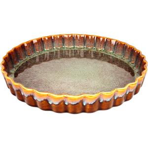 Large Quiche Tart Pans Pan, 27 oz Ceramic Au gratin pans, Fluted Ruffled Edge for Quiche Baking Dish/Pie Pan - Oven, Microwave, Freezer and Dishwasher safe - Great Gift for Bakers 9.6 Inch