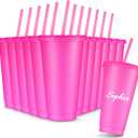 Amyhill 12 Pcs Reusable Glitter Cups with Lids and Straws 24 oz Plastic Tumbler Iced Coffee Cup Travel Mug for Smoothie Juice Sleepover Wedding Graduation Party Supplies Girl(Hot Pink) | Reusable, with Lids and Straws, Tumbler, Iced Coffee Cup, Travel Mug, Party Cups