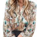 Cnlinkco Floral Boho Tops for Women Summer V Neck Flowy Bohemian Long Sleeve Blouses, Large