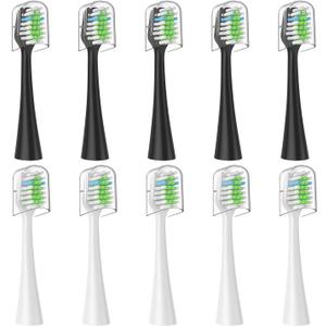 Replacement Toothbrush Heads 10 Pack Only for AquaSonic Duo and for Home Dental Center,5 Black+5 WhiteNot for AquaSonic Other Series