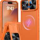 Magnetic for iPhone 16 Pro Max Case [Slide Camera Cover] [Compatible with Magsafe] [Kickstand] [Military Grade Protection] Shockproof Rugged Case for iPhone 16 Pro Max,Orange