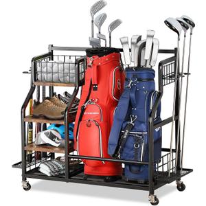 BeGuo Golf Bag Storage Garage Organizer, Golf Accessories Rack, Golf Storage Stand Fit for 2 Golf Bag and Golf Clubs&Golf Balls, Sports Equipment Organizer as Fishing bags, Tennis Rackets, Skateboard