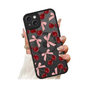 ZIYE Magnetic Case for iPhone 14 6.1 Inch [Compatible with MagSafe] Hard PC and Soft TPU Case with Cherry Pink Bows Anti-Scratch Shockproof Protection Phone Cover for Women