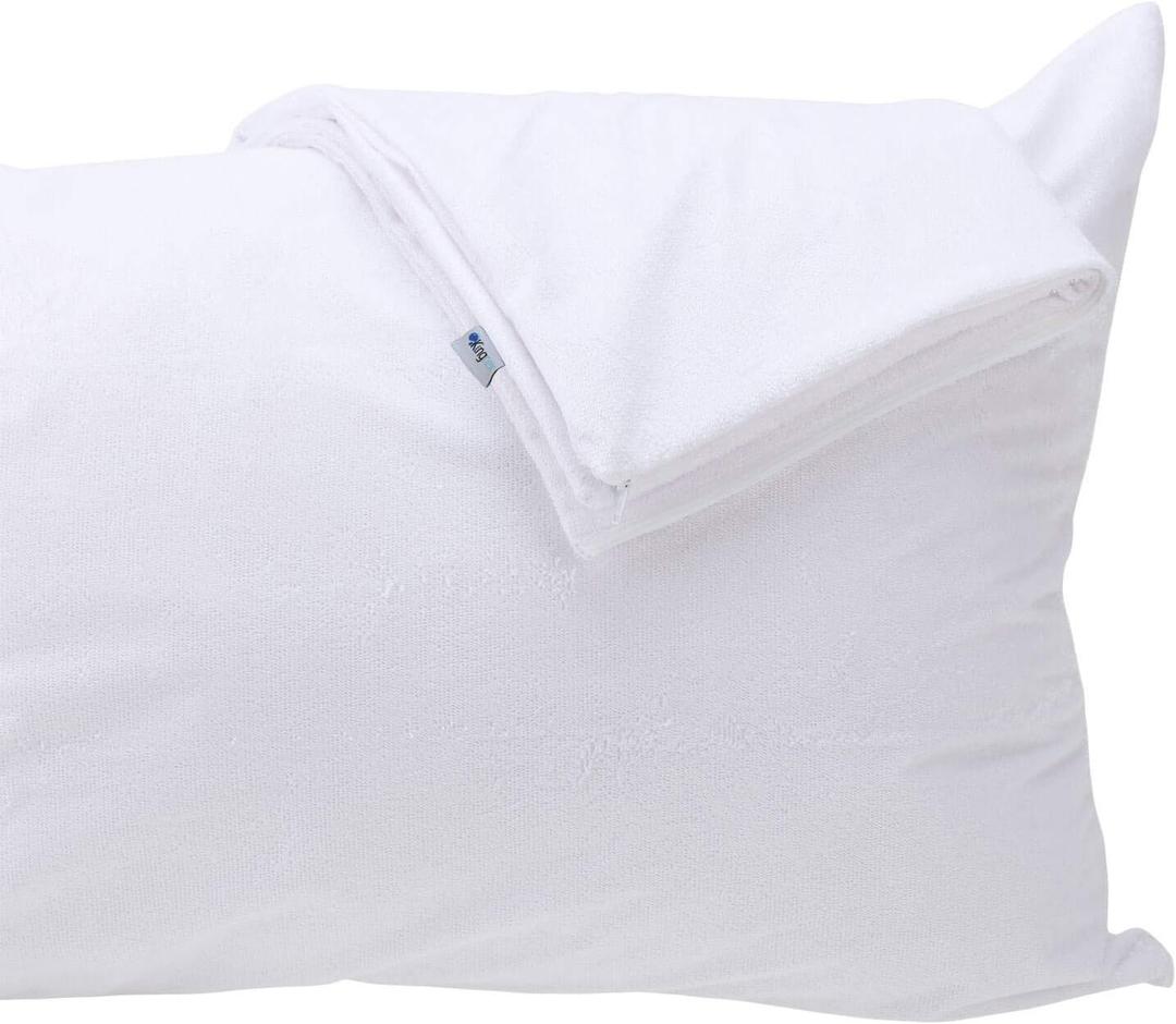 Kingnex Feather Proof Pillow Protectors King Size with Zipper Set of 2-100% Waterproof - Down Proof Terry Surface (White)
