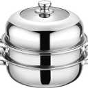 Steamer Pot for Cooking, Stainless Steel Steamer Pot, 11 inch Steam Pots with Lid 2-tier for Cooking Veggies Fish Seafood Noodles, Pasta, Food