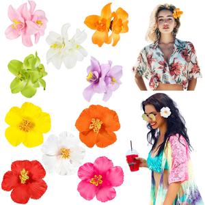 10 Pcs Hawaiian Flower Hair Clips for Women, Plumeria Hibiscus Hair Clips, 3.5 Inch Artificial Flower Clips for Vacation Party Beach Seaside (Multicolor 2)
