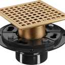 4-1/4" Square Shower Drain Kit - Champagne Bronze 304 Stainless Steel Low Profile Floor Drain with ABS Flange & Hair Catcher (Fits 2"/3" Pipes, Gold Finish)