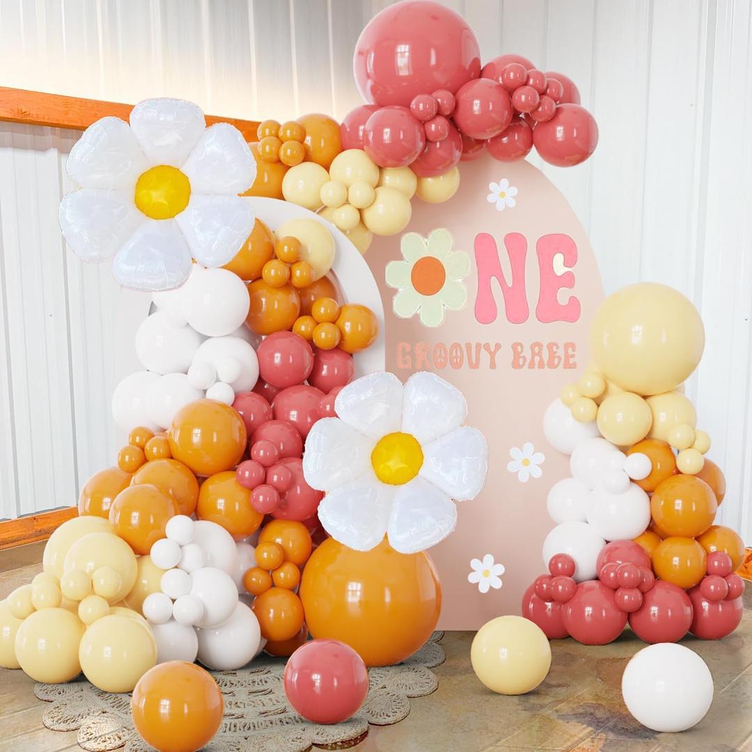Daisy Balloon Arch Retro Burnt Orange Boho Balloon Garland Kit Sunshine Balloon Groovy Flower Decor for Daisy, Sun, and Citrus Themed Parties, Baby Showers, and Mother's Day Summer Autumn