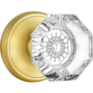 Octagon Crystal Glass Door Knobs Gold Door Knob, Passage Function Interior Door Knobs for Hall Closet, Satin Brass Finish