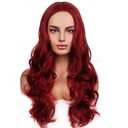 RightOn Red Wig Long Wavy Wig Charming Full Synthetic Wigs for Women Natural Long Curly Wine Red Wigs with Hairnet